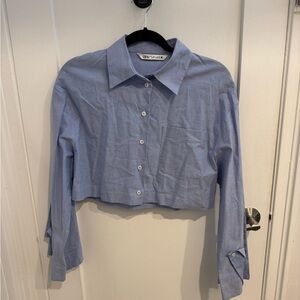 Zara Blue Button-Up Cropped Shirt
